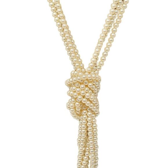 Vintage Signed Liz Claiborne Multi Strand Faux Pearl Tassel Lariat Necklace - Picture 10 of 14